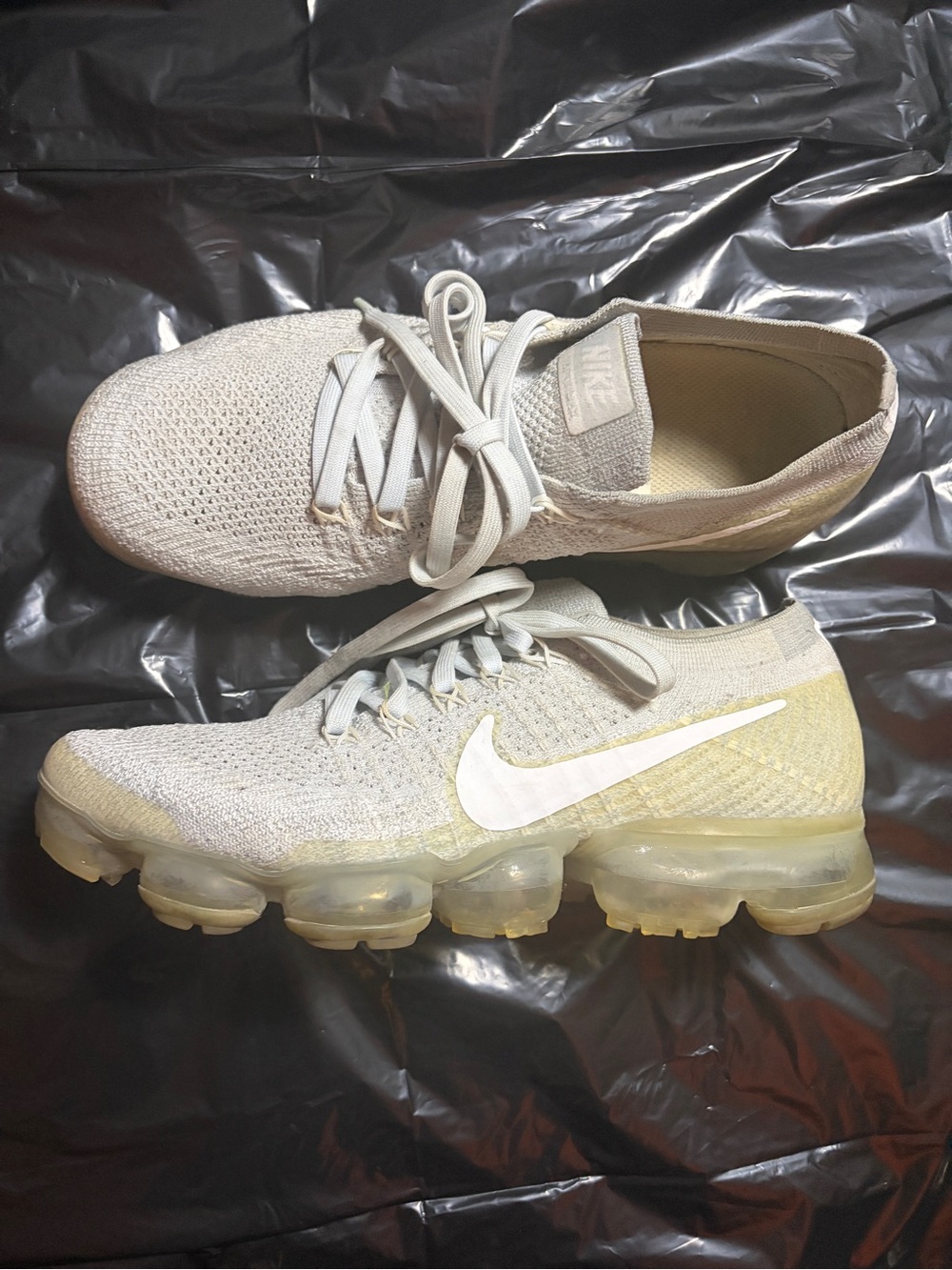 Nike Women’s VaporMax Flyknit Sneakers - Light Gray/White with Pale Yellow Sole